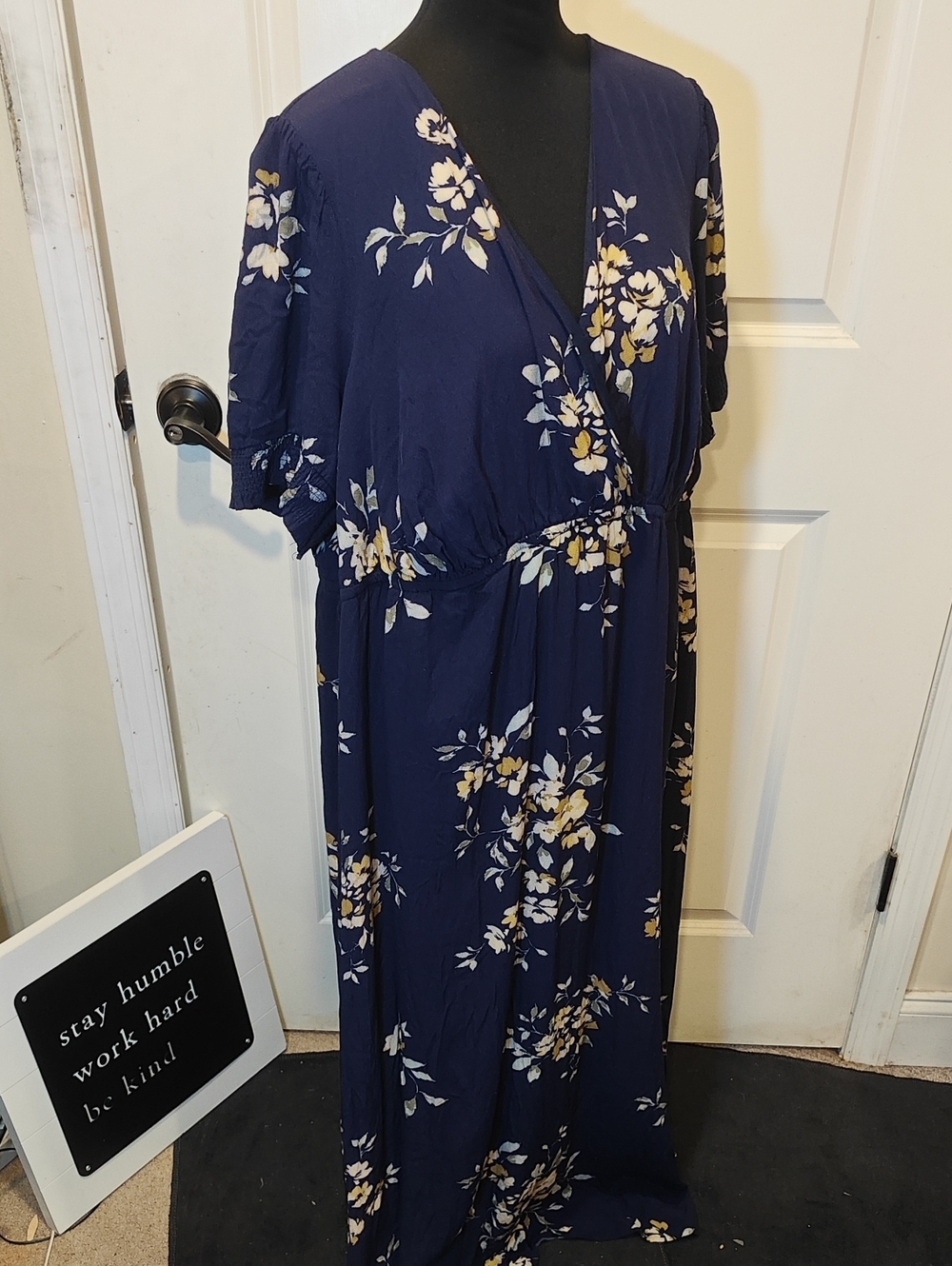 Navy Floral Wrap Front Maxi Dress